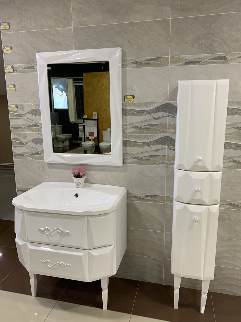 Тумба с раковиной Brillinat 80 White . ручки жемчуженные