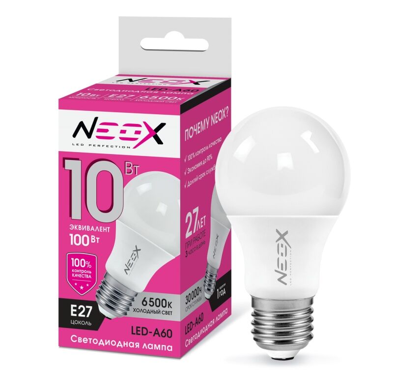 Лампа LED-A60 10Вт 230В Е27 6500К 800Лм NEOX
