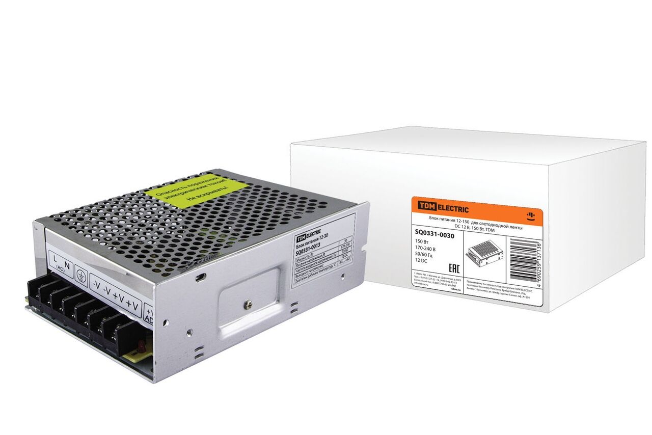 Блок питания 12-150 для ленты DC 12B, 150Вт IP20 TDM